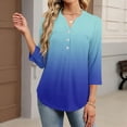 thumbnail image 2 of 3/4 Length Sleeve Womens Tops Button Down Henley V Neck Gradient Summer Shirts 2026 Business Casual Work Tshirts Blouses Turquoise XL, 2 of 5