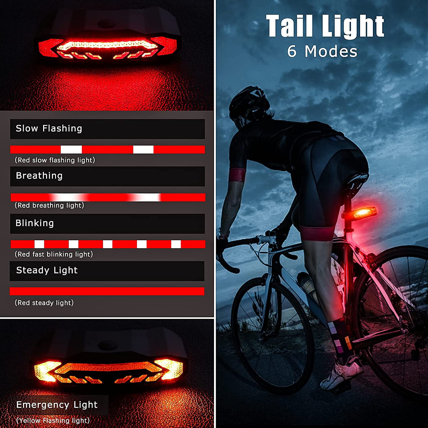Bicycle Bike Cycling 5 LED Front Light Headlight Rear Tail Warning Night Lamp 