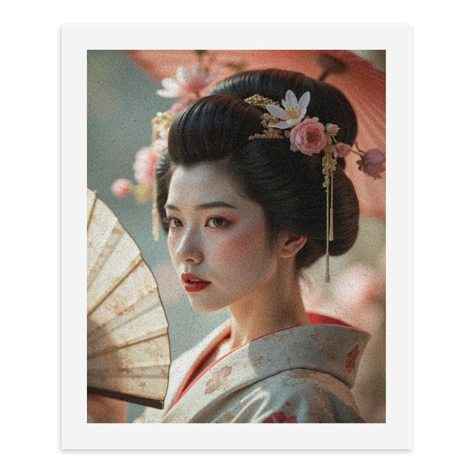 Paint by Numbers Kit for Adults, Geisha Portrait Fan Blossoms Paint by Numbers, Easy Paint by Numbers Kit for Adults Beginner, DIY Adult Paint by Number Kits on Canvas, 12x16in Home Decor