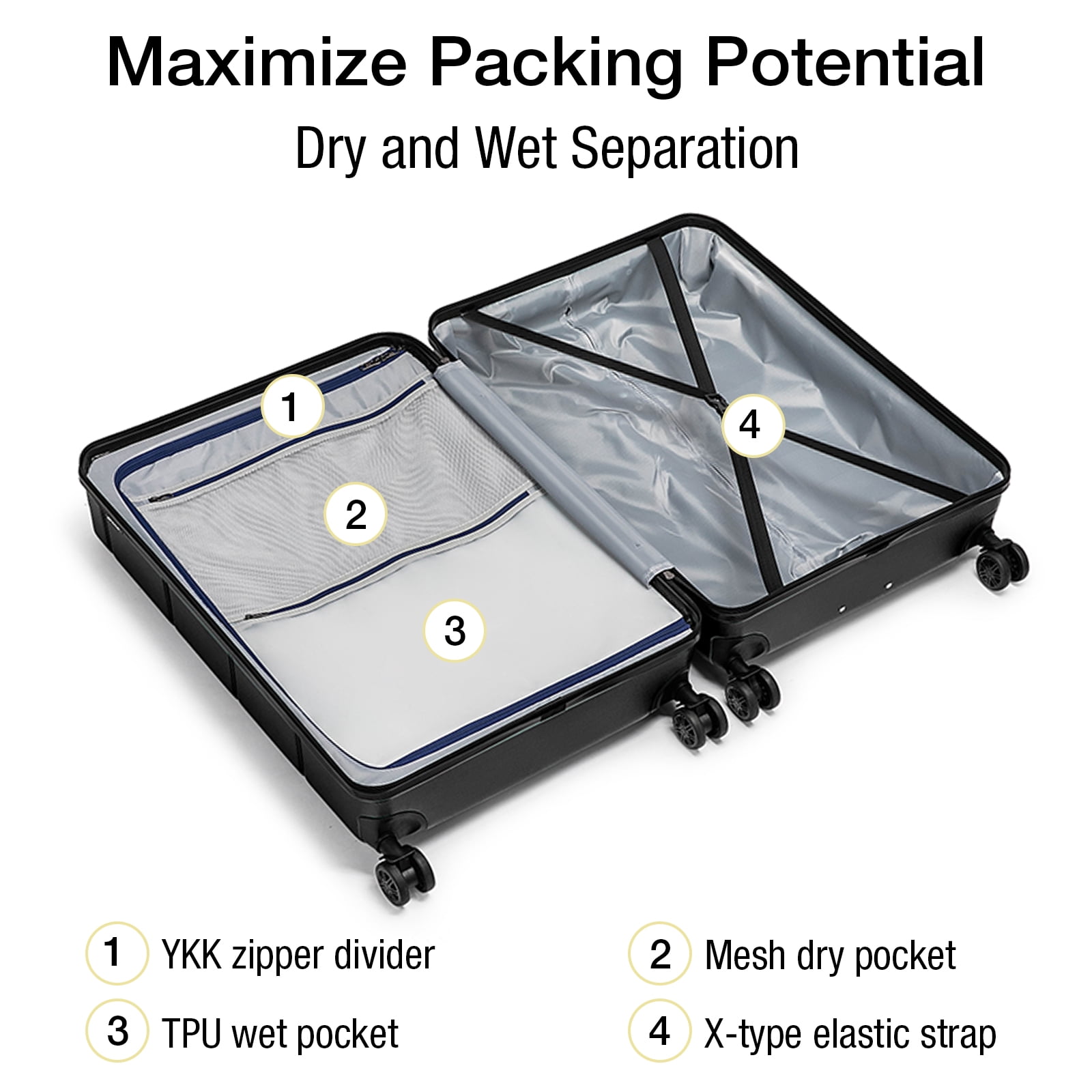 WEPLUS 3 Piece Hardside Carry On Luggage Sets TSA Lock Spinner Wheels 20"24"28" Suitcase with Cup Holder