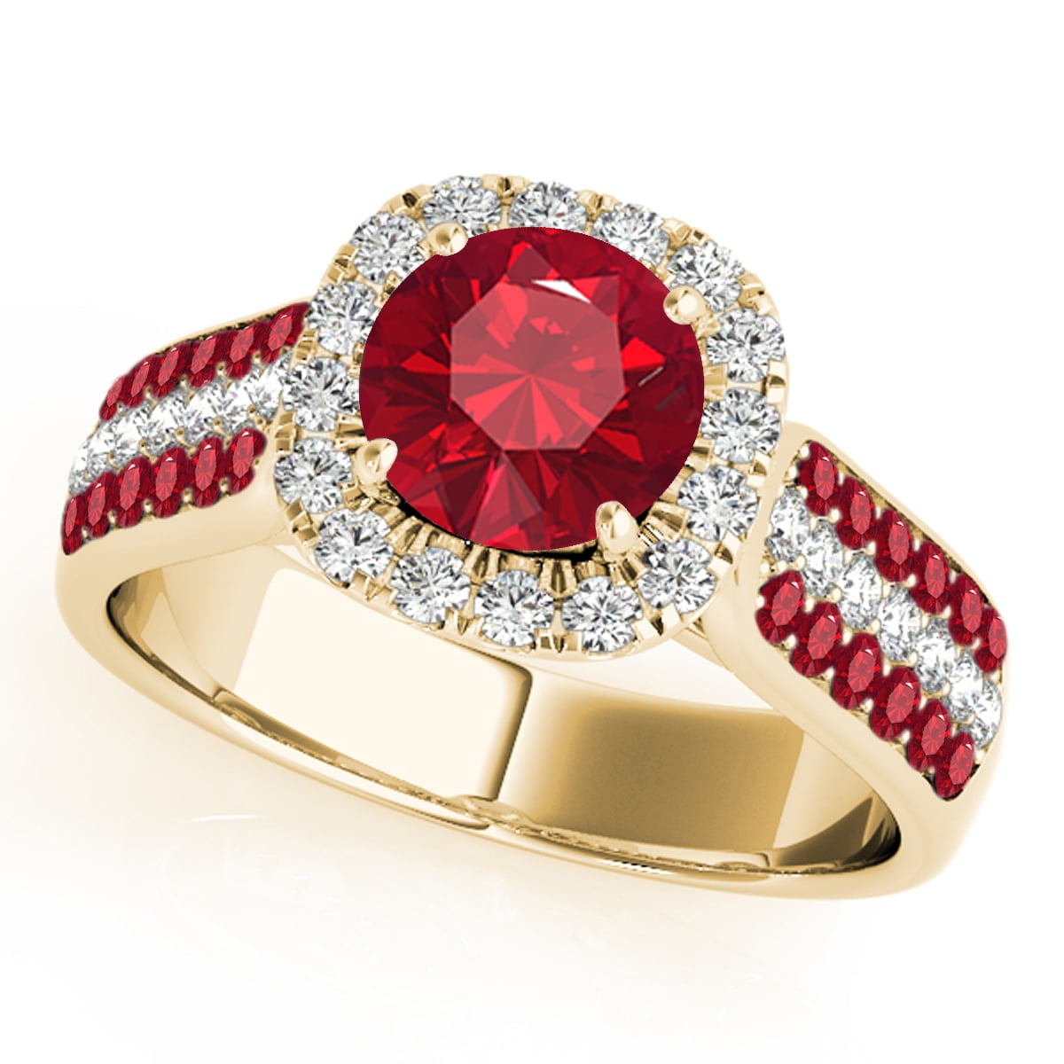 1.55 Ct Beautiful Unique Design Diamond & Created Ruby Ring - Gold - Walmart.com