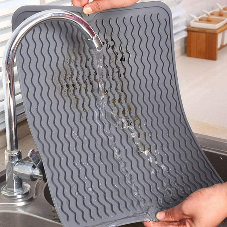 Cheer Collection Silicone Dish Drying Mat for Kitchen Counter, Silicone  Drying Pad and Trivet for Dishes, Dishwasher Safe and Heat Resistant