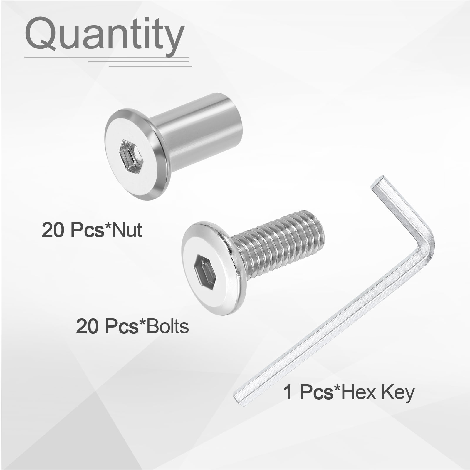 Uxcell 20Sets M8x20mm Hex Drive Socket Cap Bolt M8*18mm Nuts with M5 Hex Wrench Silver