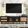 thumbnail image 2 of Beautiful interwoven rattan drawers | TV Stand with 3 Cabinets, Suitable for 65-inch TVs in Living Room, 2 of 6