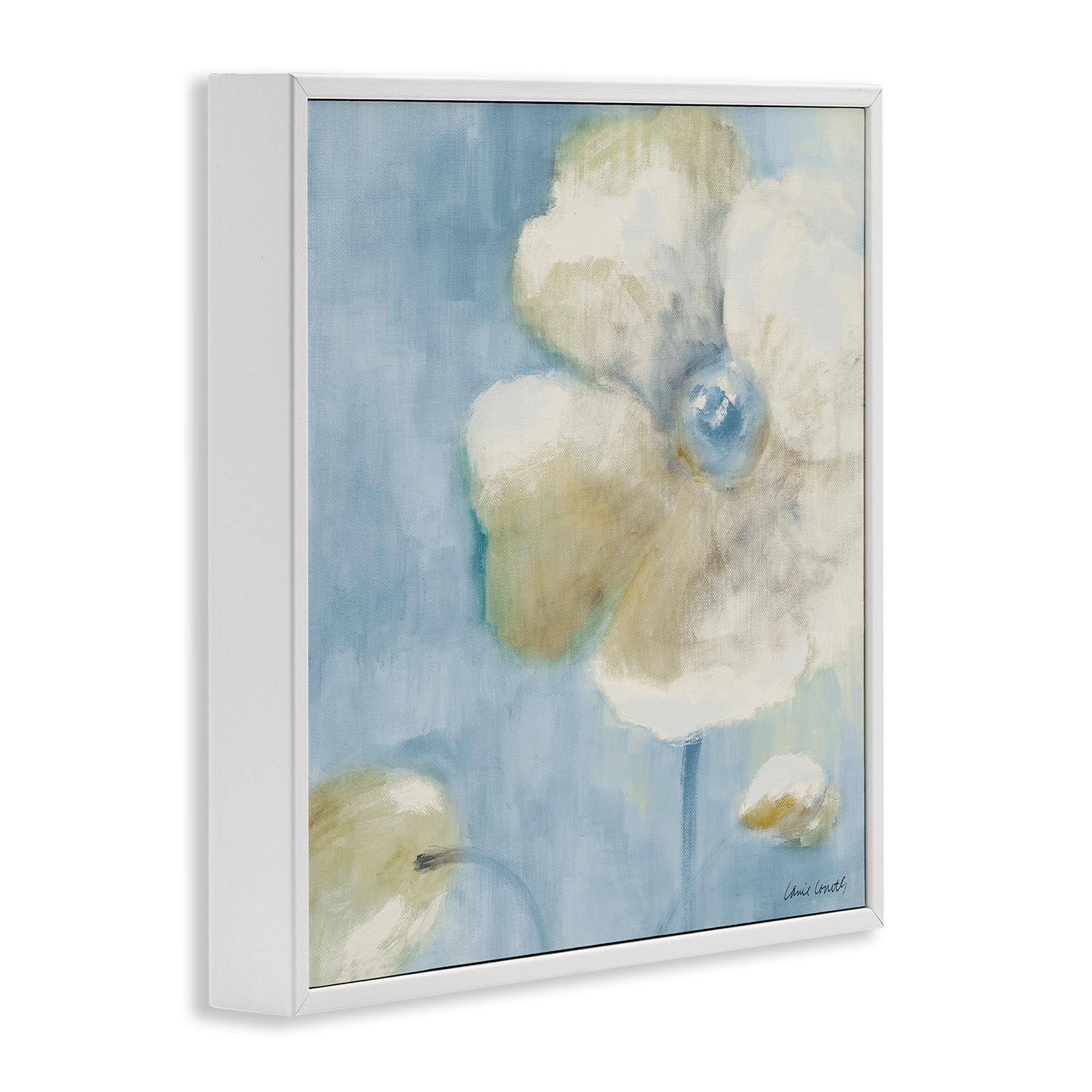 Stupell Industries White Blossom on Blue Botanical & Floral Painting White Framed Art Print Wall Art, 24 x 24