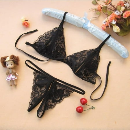 

Angmile Women s 2 Piece Sexy Lace Strap Bralette Bra and Panty Lingerie Set Push Up