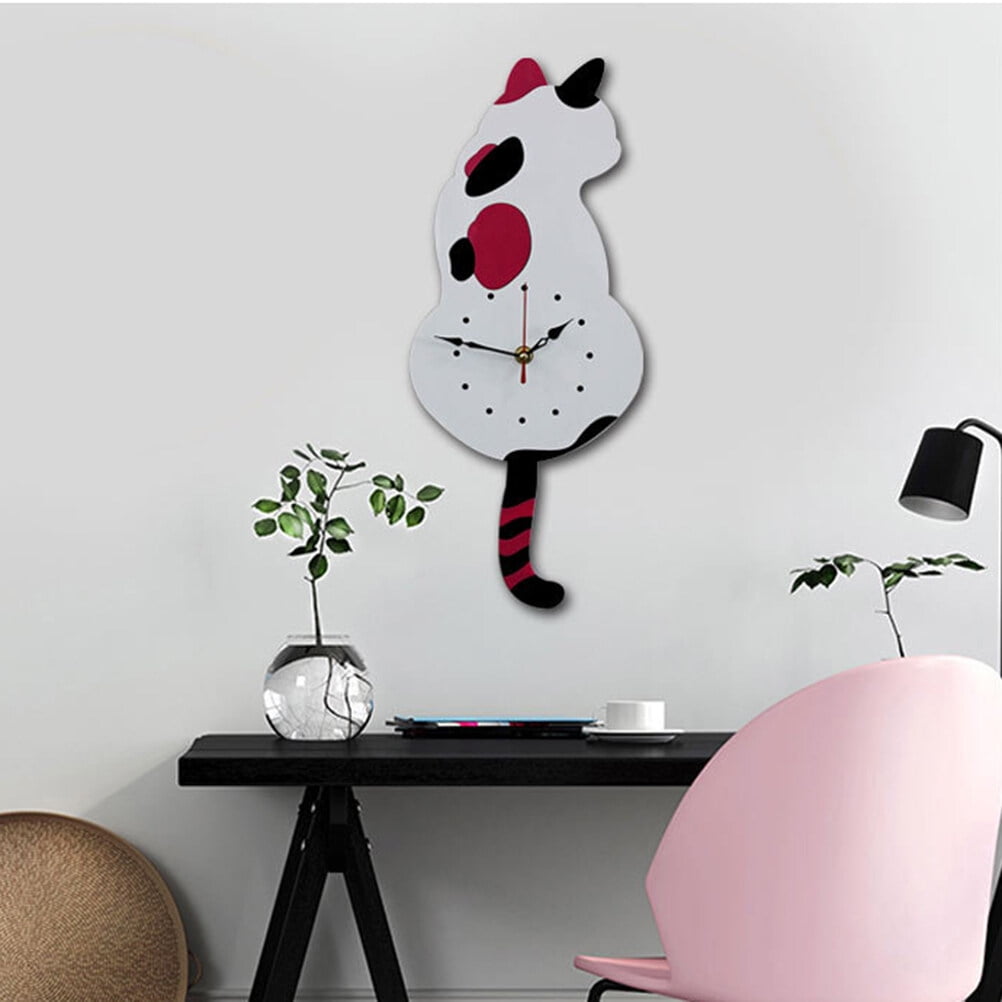Mobutofu Silent White Cat Shaped Acrylic Wall Clock with High Gloss Finish