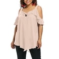 thumbnail image 2 of Gvmfive Women Plus Size Casual Short Sleeve Cold Shoulder Ruffles Blouse Tops T-shirt, 2 of 8
