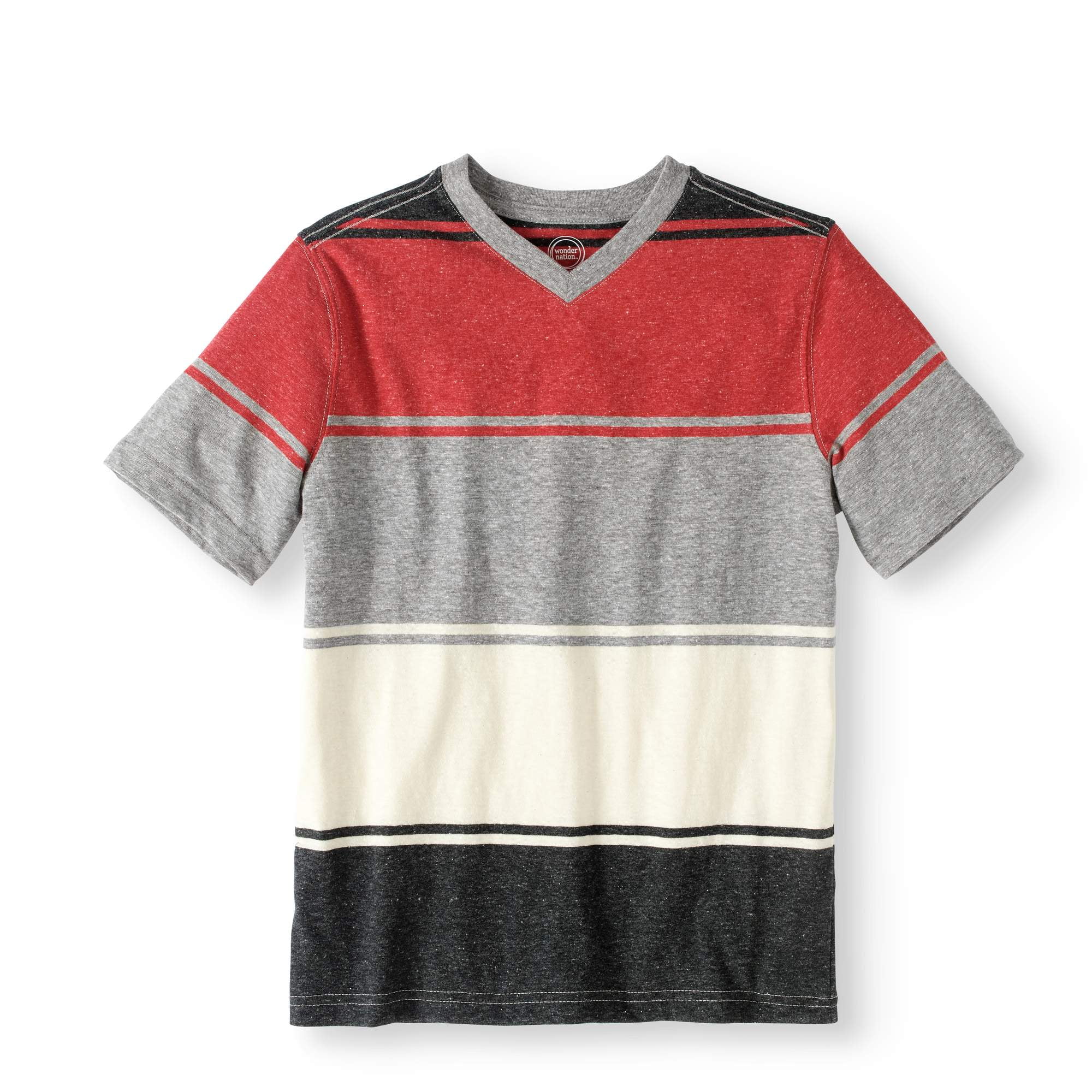 Boys' Short Sleeve Thick Stripe V-Neck 