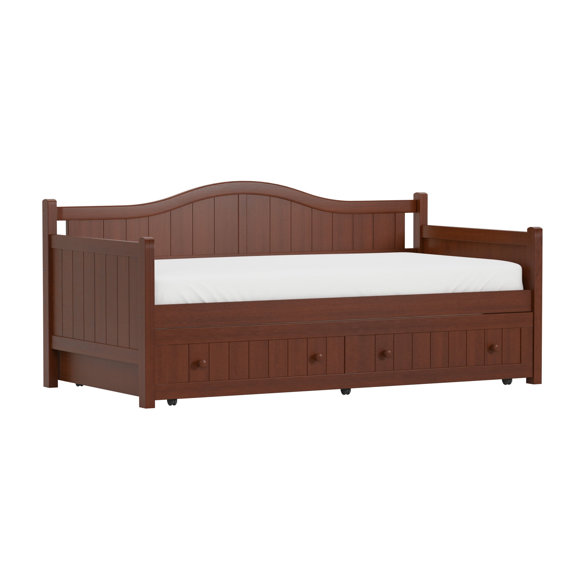 Woven Paths Staci Traditional Arched Beadboard Wood Twin Daybed with Trundle, Cherry