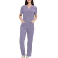 thumbnail image 5 of WRKEKC Scrubs for Women 2 Piece Sets for Women Solid Color Short Sleeve V-Neck Top with Pockets and Pants Set for Medical Workwear Fall Outfits, 5 of 6