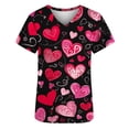 thumbnail image 4 of Uniformes médicos de San Valentín para mujer, modernos, con cuello en V y estampado de corazones, informales, de manga corta, para vacaciones, con bolsillos, 4 of 5