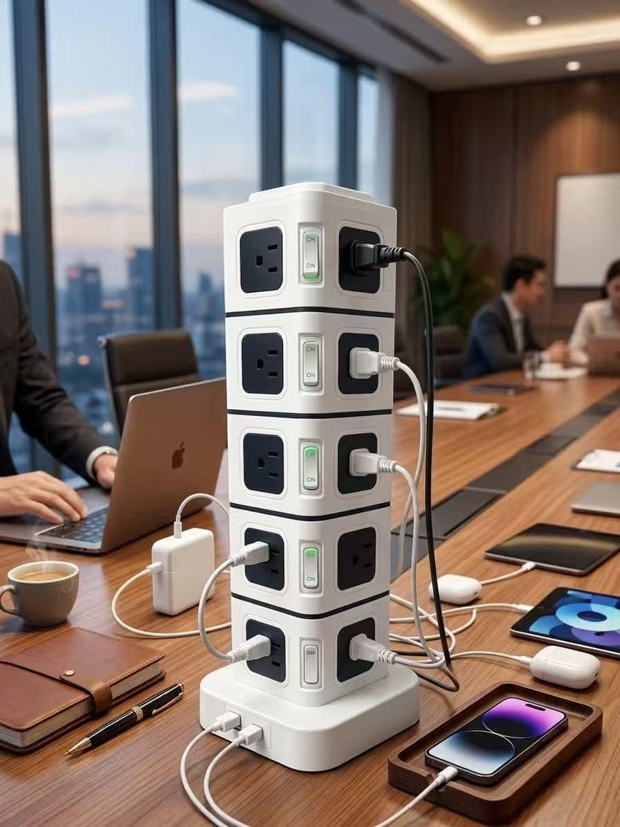 22-in-1 Power Strip Tower Surge Protector, 5-Tier Charging Station with 20 AC Outlets & 2 USB Ports, 9FT Heavy Duty Extension Cord, Independent Switches for Each Layer