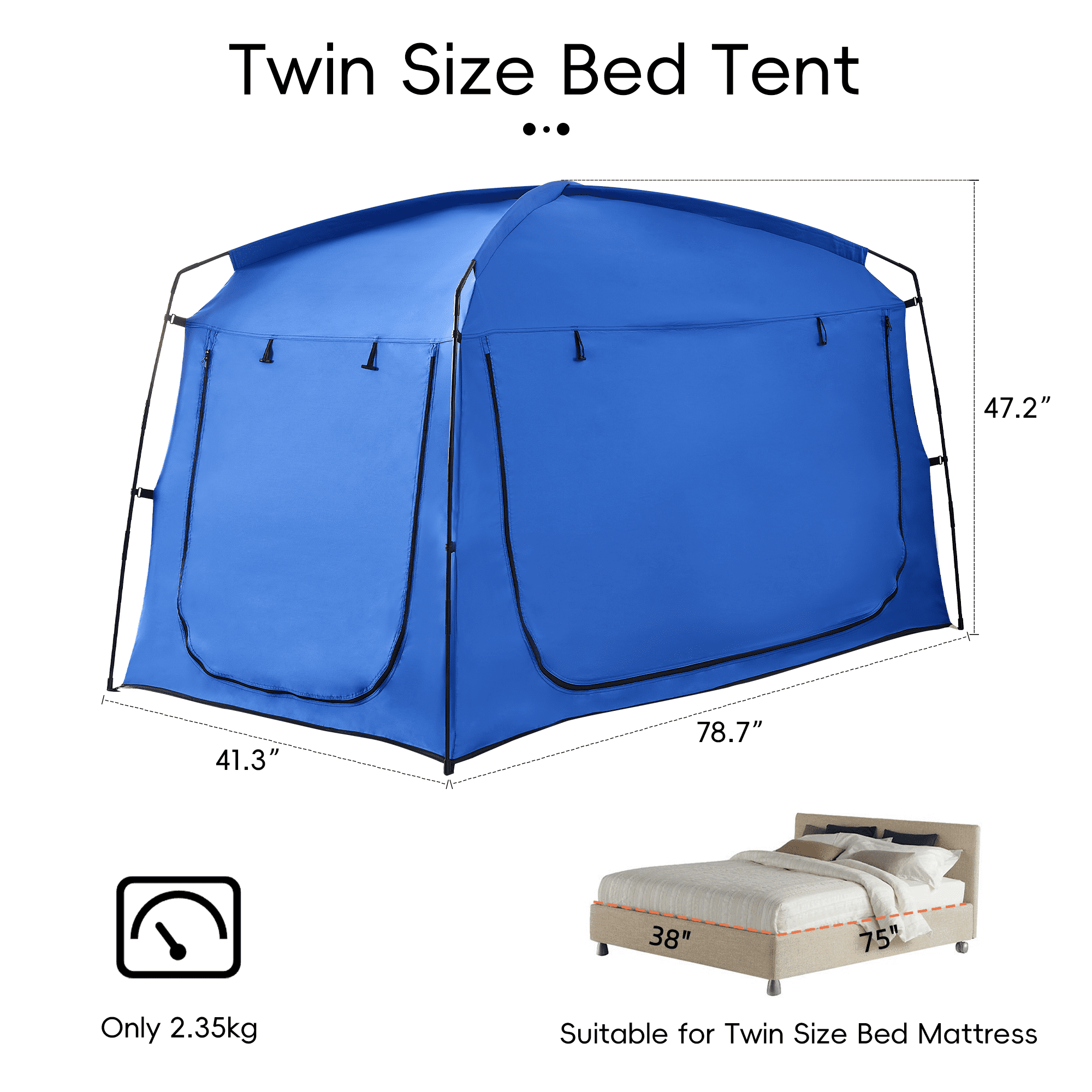 Blue Privacy Twin Size Bed Tent for Adults Kids,Blackout Sleep Bed Tents Canopy Breathable Mesh Windows