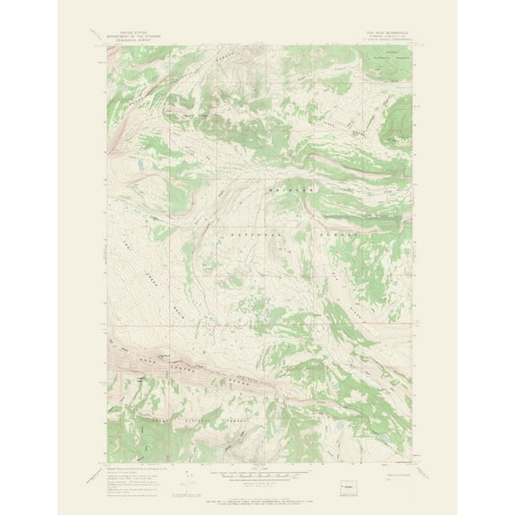 Topographical Map - Tosi Peak Wyoming Quad - USGS 1967 - 23 x 29.65 - Vintage Wall Art