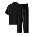 thumbnail image 4 of Lumtrix Men Summer Casual Short Sleeve Sets Solid Button Down Lapel Shirt Loose Elastic Pants with Pockets 2 Piece Outfits Beach Tracksuit Black M, 4 of 4