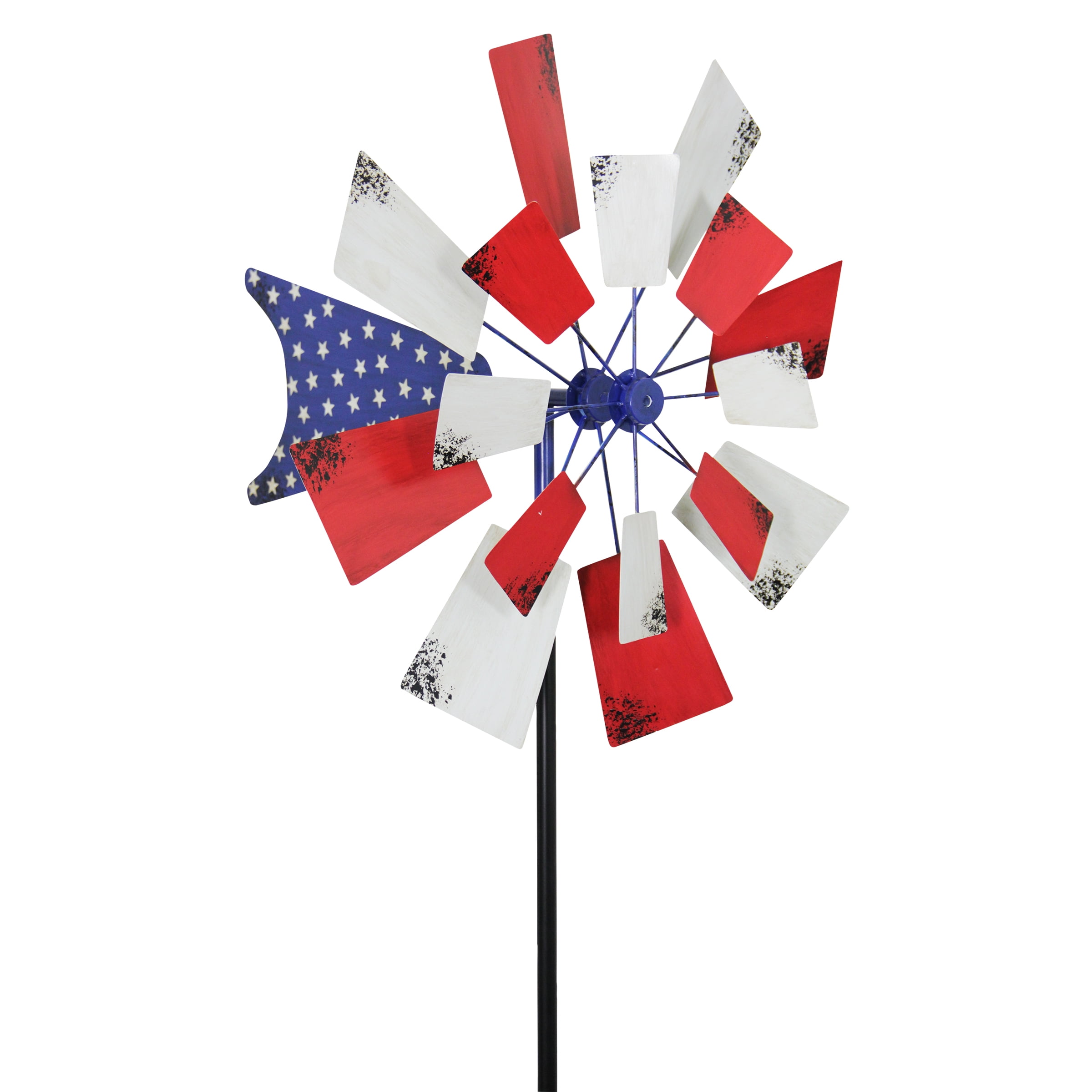 Exhart Patriotic Windmill Spinner Garden Stake, 24 inch, Metal, Multicolor USA