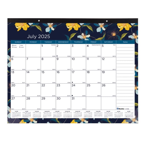 2025-2026 Blueline® Academic18-Month  Monthly Desk Pad Calendar, 22" x 17", Blossom, July 2025 To December 2026, CA1716BD