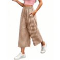 thumbnail image 5 of Women's Plaid Wide Leg Capri Pants High Waisted Elastic Waist Casual Cropped Pants with Pockets, 5 of 6