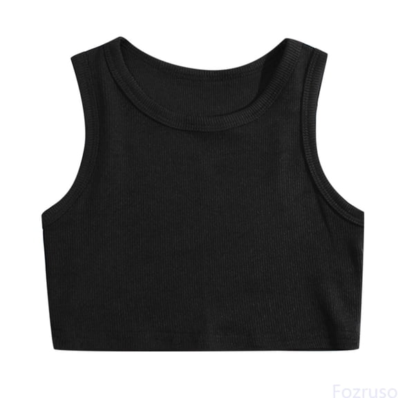 Fozruso Toddler Kids Girls Dance Tank Top Racerback Crop Tank Top Sleeveless Sports Dance Top For Ballet Gymnastics Dancewear Basic Tees,Sizes 3-4 Years Black