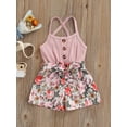 thumbnail image 2 of Franhais Toddler Baby Girls Summer Romper, Flower Print Patchwork Spaghetti Strap Button Jumpsuit, 2 of 9