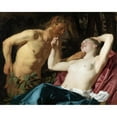 thumbnail image 2 of Gerard van Honthorst 18x15 Black Ornate Wood Framed Double Matted Museum Art Print Titled - Satyr and Nymph (1623), 2 of 5