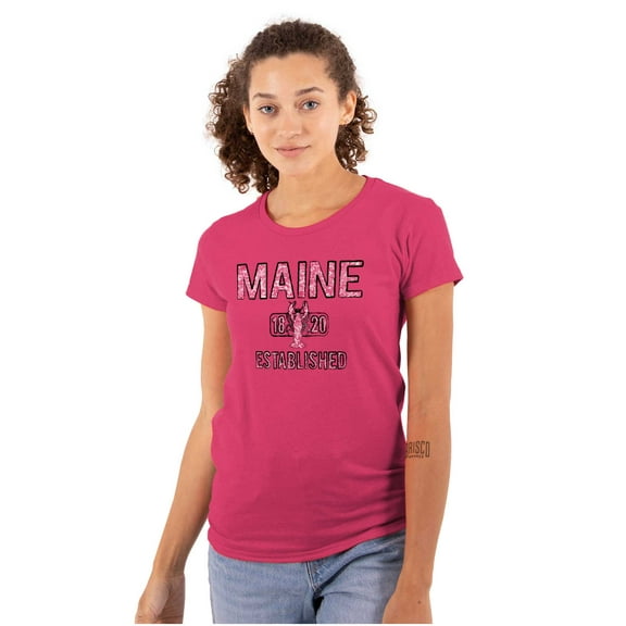 Maine Lobster Stenciled Distressed ME Womens Slim Fit Graphic Tee Brisco Brands S