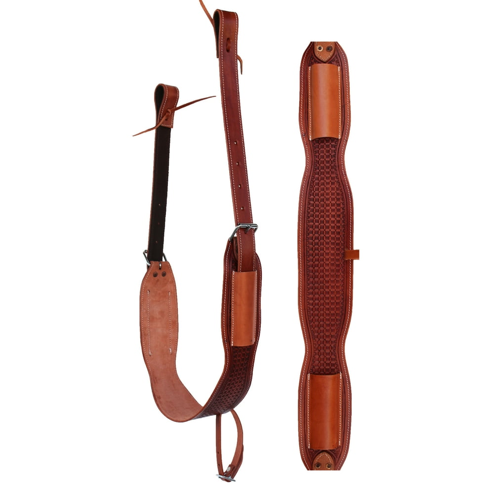 Horse Western Tooled Leather Rear Flank Back Saddle Cinch w/ Billets