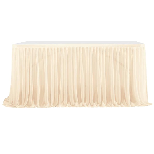 White Tulles Table Skirt Recyclable Extra Long Transparent Tablecloth Ruffled Tulles Table Skirt Suitable For Wedding Birthday Banquet Table Decoration