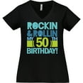 thumbnail image 3 of Inktastic 50th Birthday Rock N Roll Women's Plus Size V-Neck T-Shirt, 3 of 5