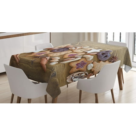 

Cookie Tablecloth Assorted Cakes and Sweets in Frosting Nuts and Gingerbread Man Stars Glazing Rectangular Table Cover for Dining Room Kitchen 60 X 84 Multicolor by Ambesonne