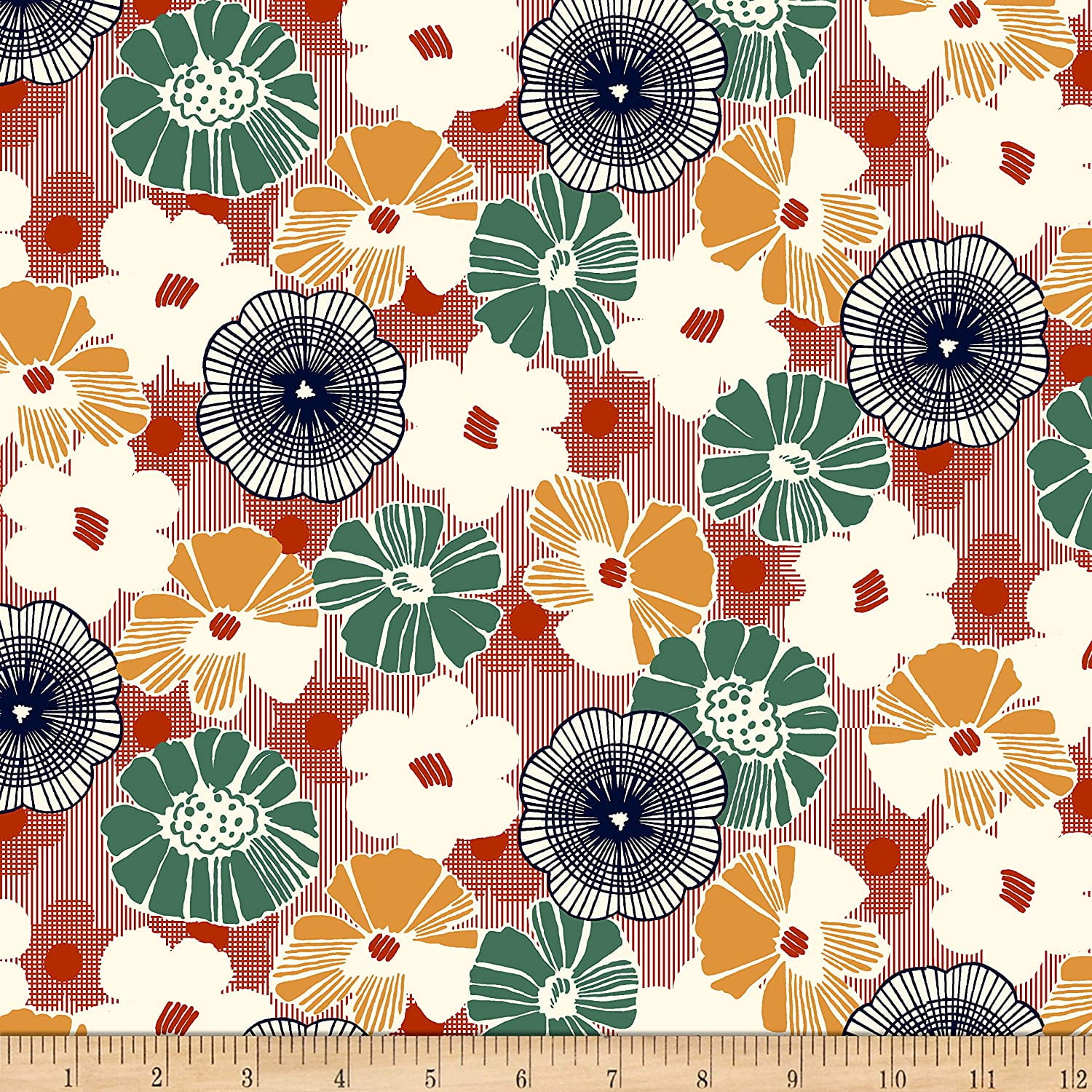 QT Fabrics Gretta 1930's Floral Fabric, Terracotta, Fabric By The Yard