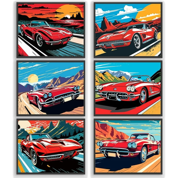 Car Canvas Posters Supercar Poster Art Prints Vintage Street Racing Car Posters Wall Decor Colorful Landscape Car Wall Art Prints for Boys Bedroom 8x12 inch Unframed