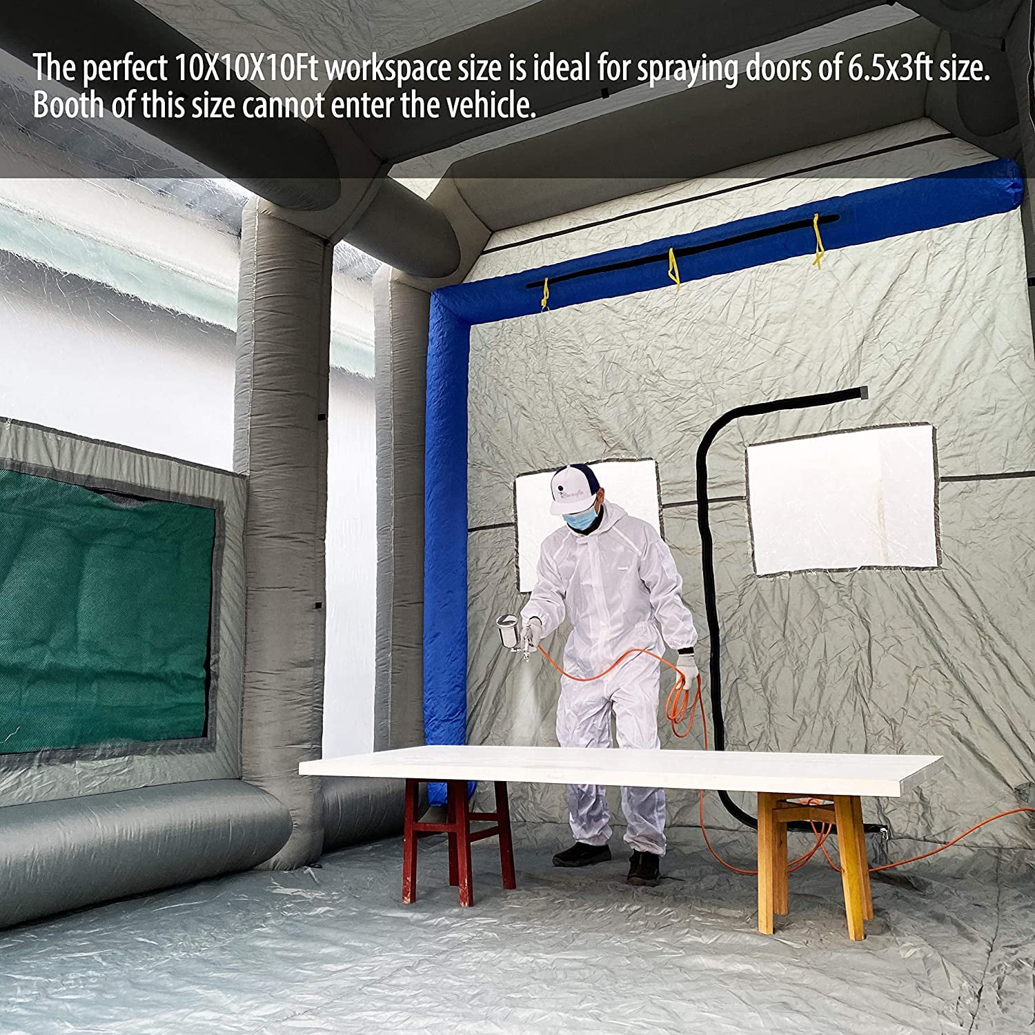 Sewinfla Indoor Inflatable Paint Booth with Air Draft Device 12.5x11.2x11.2Ft with Blowers
