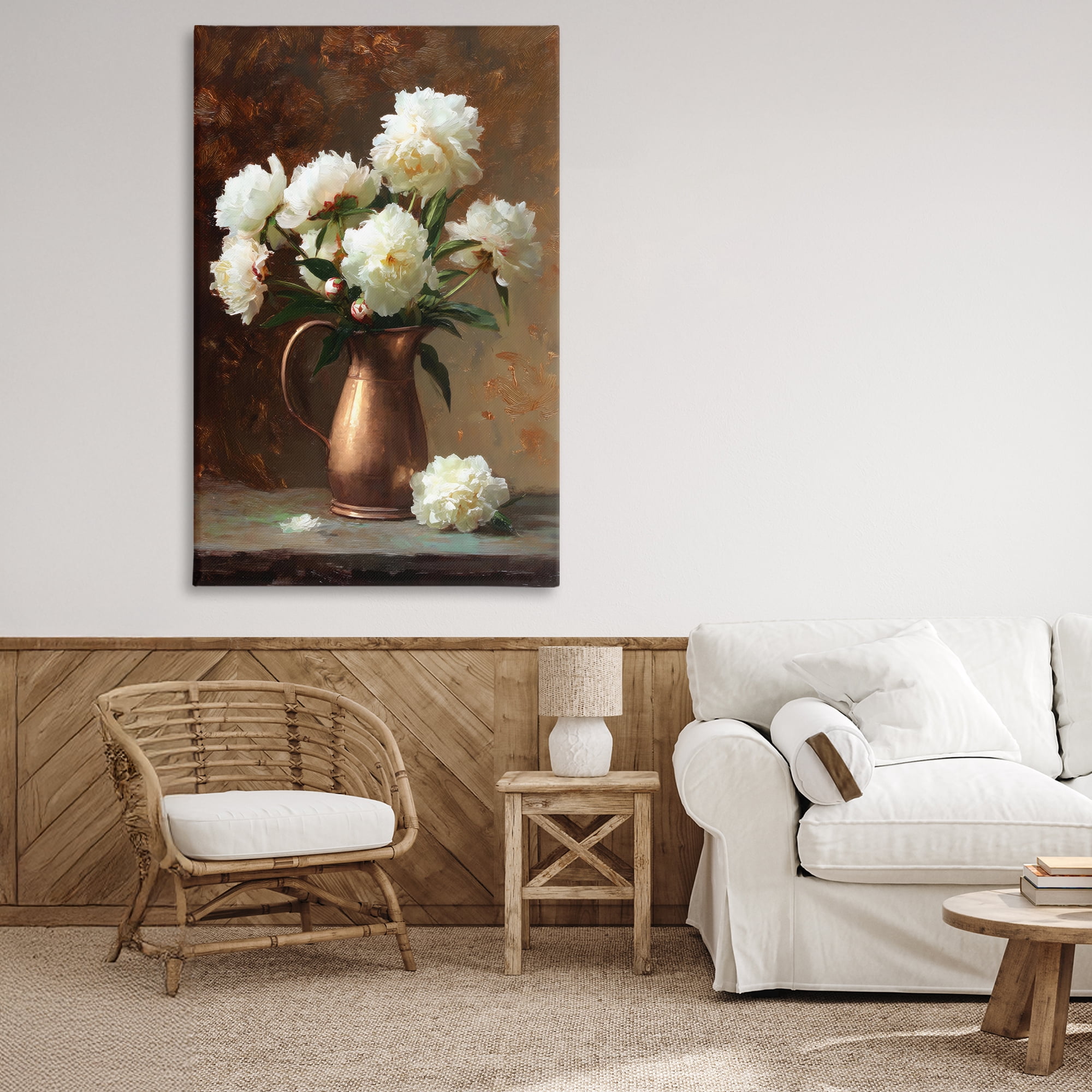Stupell Industries Bronze Vase Peonies Canvas Wall Art, design by Petal Prints Design