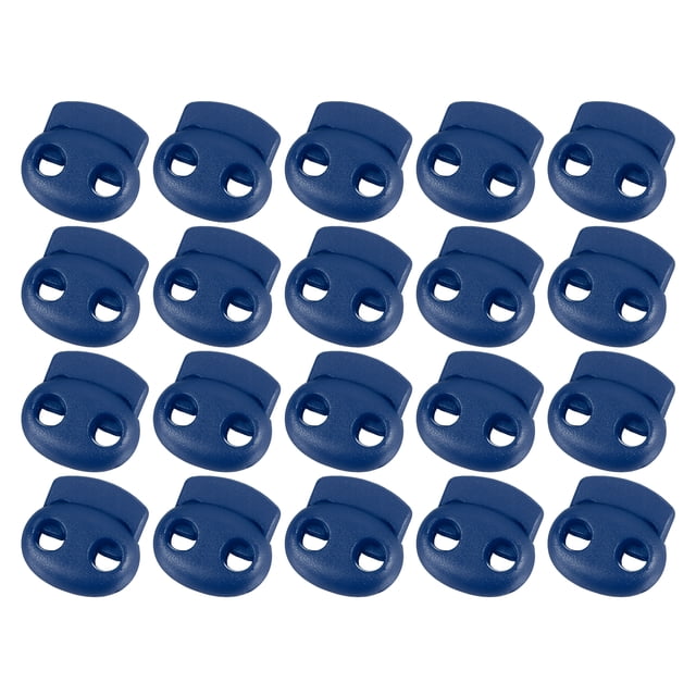 Plastic Spring Cord Locks, 20Pcs Shoe Lace Tie Lock, Double-hole Clip Fastener (Sapphire Blue)