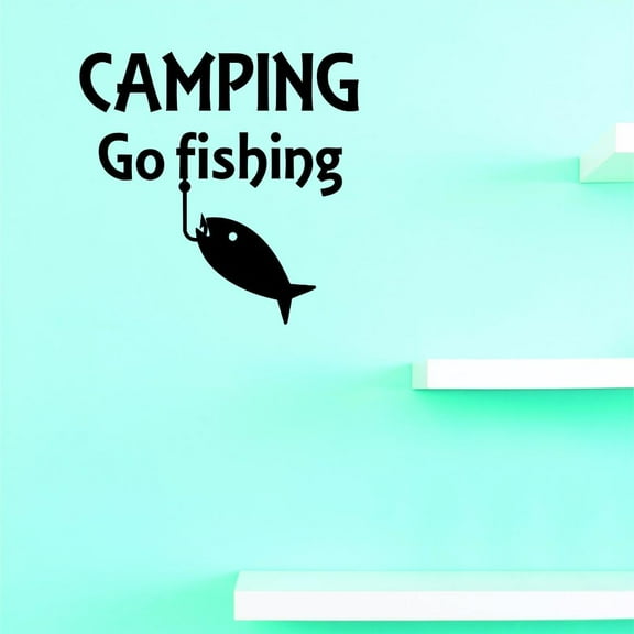 Custom Decals Camping Go Fishing Wall Art Size: 12 X 12 Inches Color: Black