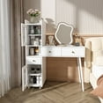 thumbnail image 6 of Dressing Table with LED Mirror & Storage – White Makeup Desk Features 3 Drawers, 2 Open Shelves, 6 of 9