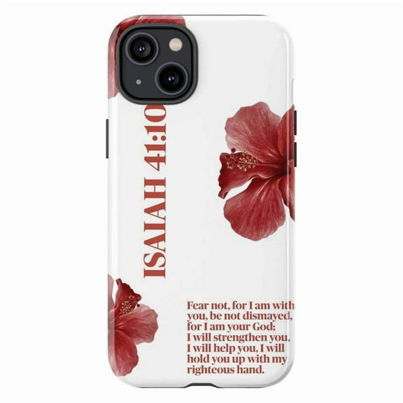 Isaiah 41:10 Bible Verse Phone Case with Red Floral Design – Christian Faith Inspirational Quote Protective Cover for iPhone 16 15 14 13 12 11 Pro Max Plus Mini
