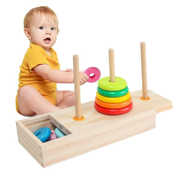 Wooden Tower Of Hanoi Brain Teaser Puzzle Game For Intellectual Logical Thinking Development With Storage