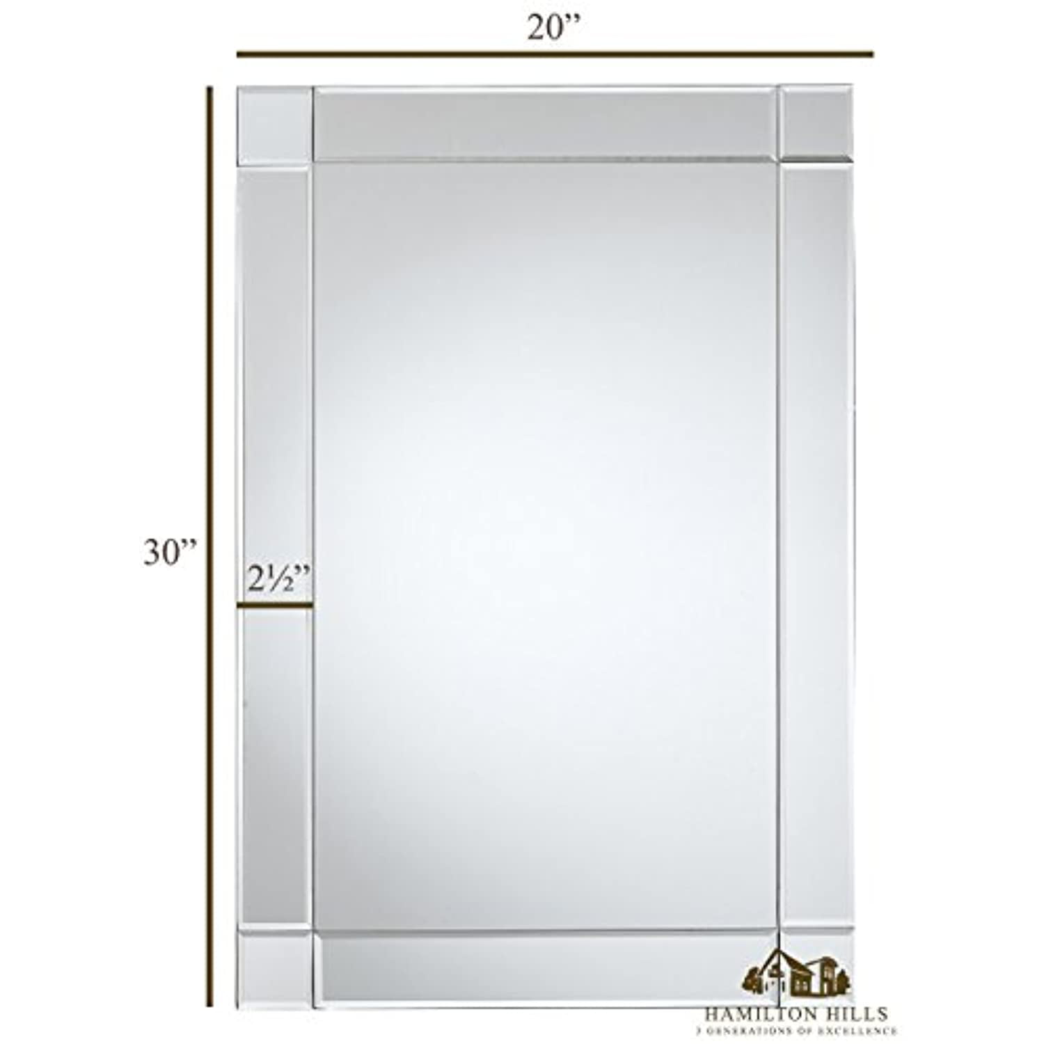 Hallway or Entry Modern & Classy Accent Decor for Vanity Hangs Horizontal 20x30 Wall Rectangular Mirror with Beveled Edge Hamilton Hills Large Silver Mirror with Squared Corner Frame Bathroom