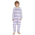 thumbnail image 2 of Soft Big Kids Onesie Pajamas Cozy Loose-Fit Jumpsuits for kids with Pockets for Christmas Lounge & Play Purple and White Plaid, 2 of 7