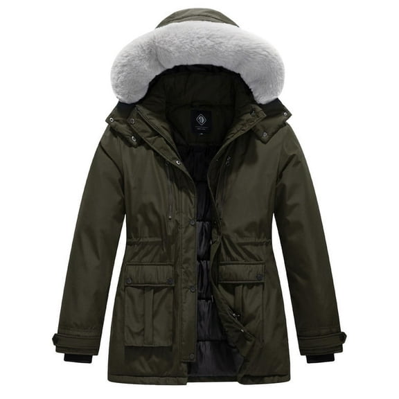 KVE Women's Plus Size Quilted Winter Coat Warm Puffer Jacket Thicken Parka with Removable Hood Army Green 5X