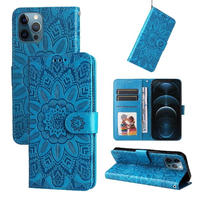 Funda tipo cartera GANGXUN para iPhone 12 Pro , diseño girasol, cuero PU, soporte, cierre magnético, tarjetero