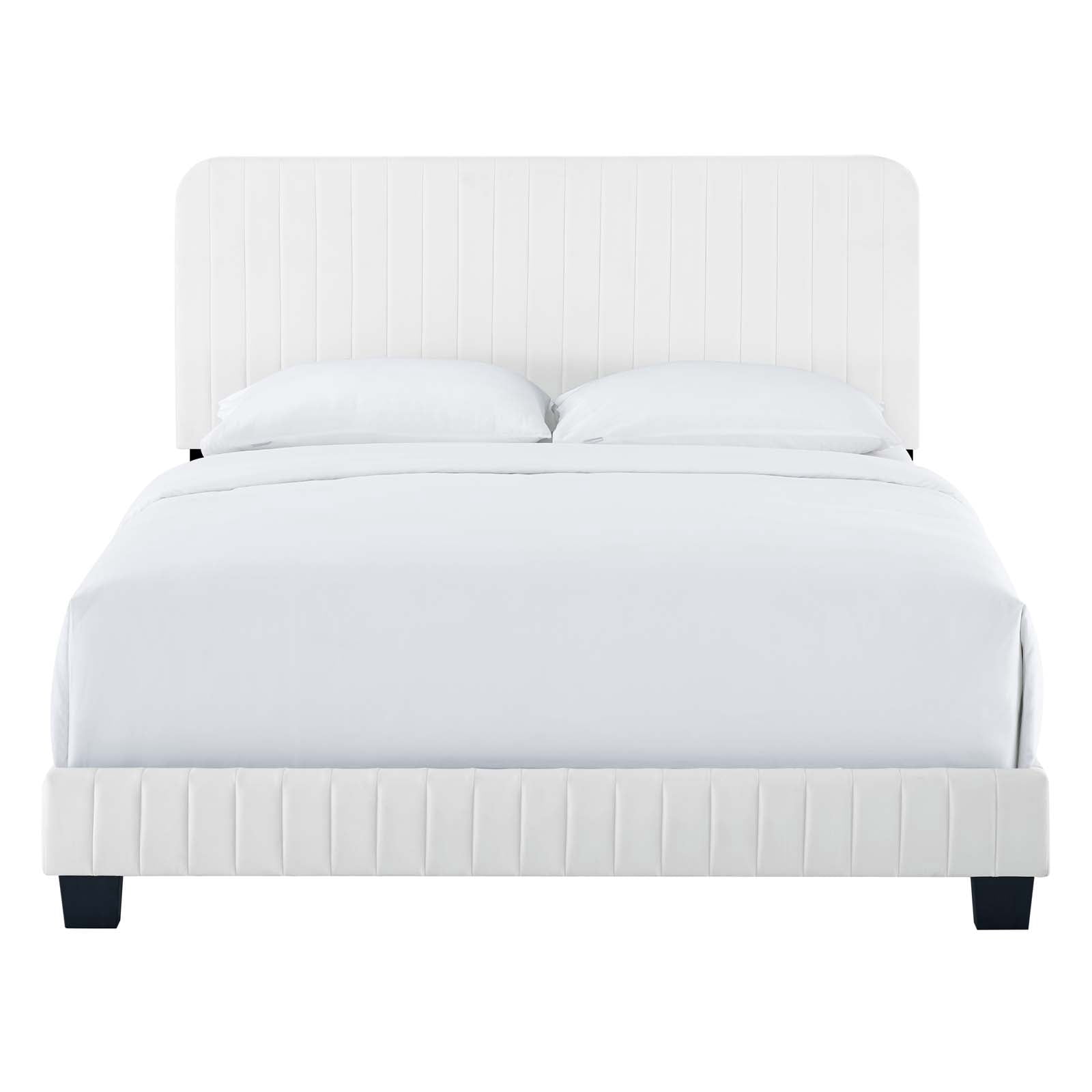 Tufted Platform Bed Frame, King Size, Velvet, White, Modern Contemporary Urban Design, Bedroom Master Guest Suite