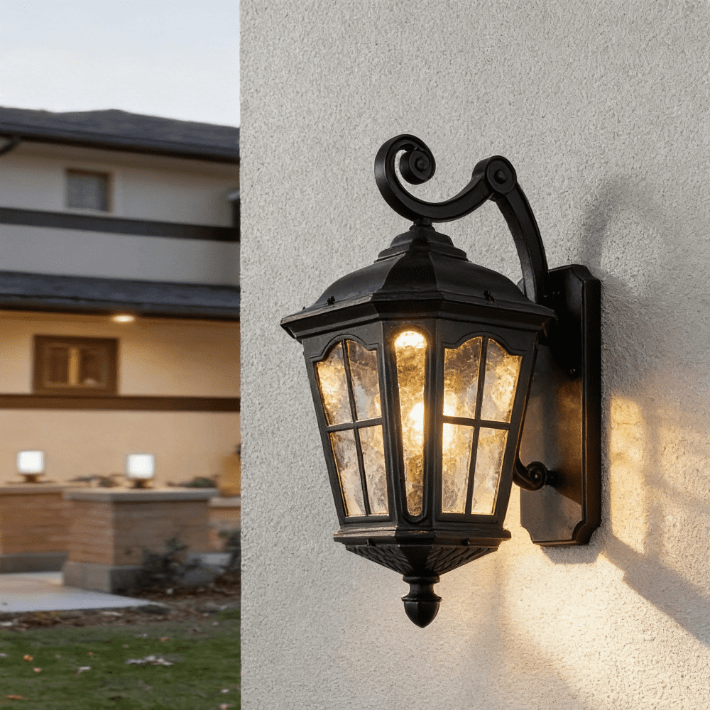 Black Solar Wall Light, Outdoor Amen Style Lamp IP65 Waterproof, 3000K-6000K Adjustable Sconce for Garden Patio Gate Post