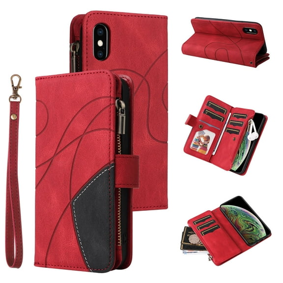Phone Case for iPhone X, Zipper Storage Bag 9 Card Slots Shockproof Wallet Cover for iPhone X