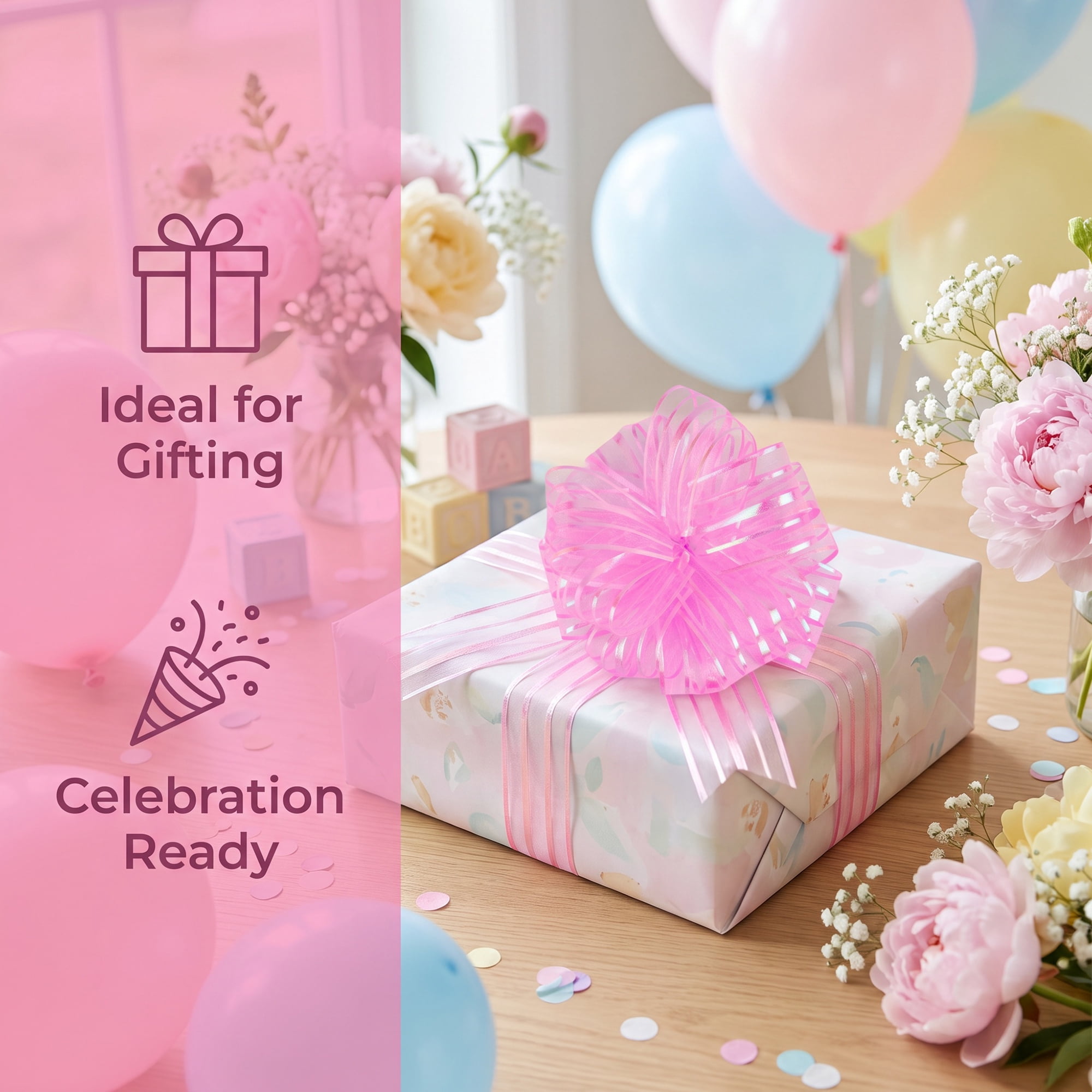 Unique Bargains Crush-Resistant Ribbon Bow for Birthday and Special Occasions Pink