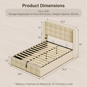 Aiho Full Lift Up Storage Bed, Full Size Bed Frame with Big Underneath Storage &Modern Wingback Headboard & No Box Spring Needed - Beige