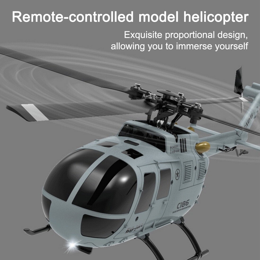 C186 BO105 RC Helicopter 2.4G 4CH Single Rotor 6-Axis Gyro RTF Flying Military Aircraft Model with Altitude Hold Optical Flow/ One-Key Takeoff for Adults & Teens